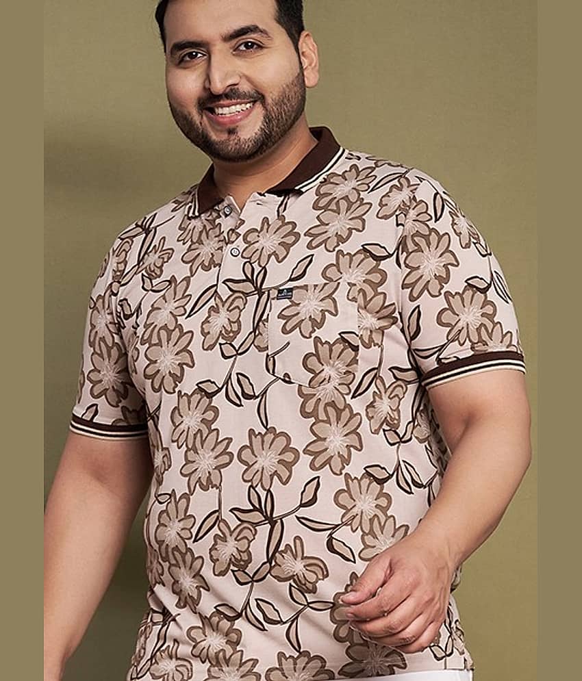 AUSTIVO Men Cotton Blend Regular Fit Printed Polo T Shirt ( Brown )