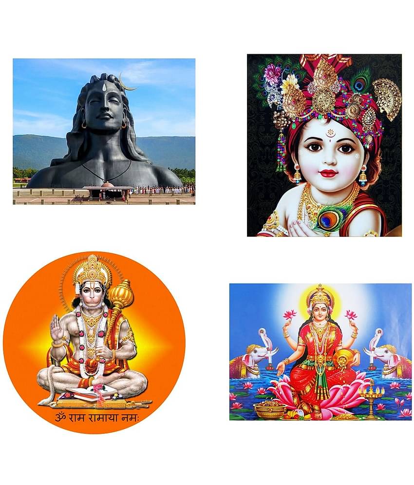 Asmi Collection Set of 4 God Hanuman Shiva Krishna for Temple Wall Sticker ( 60 x 60 cms )