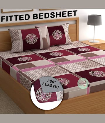 CG HOMES Microfibre Ethnic Fitted Fitted bedsheet with 2 Pillow Covers ( Double Bed ) - Maroon