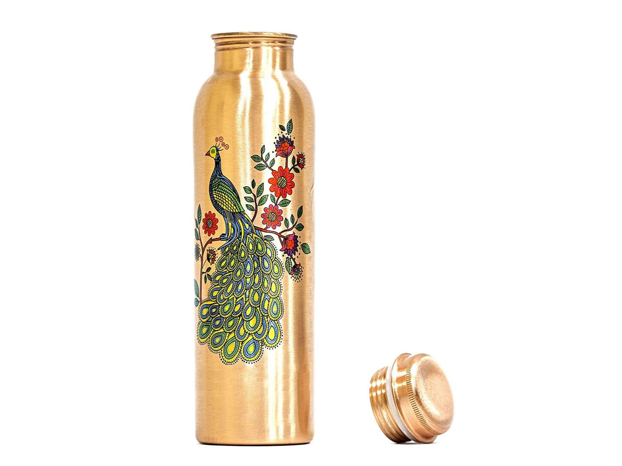 Imago  Peacock Printed Copper Bottle 1 ltr