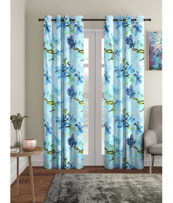 Cortina - Floral Printed Room Darkening Eyelet Curtain-9 Ft-pack of 2