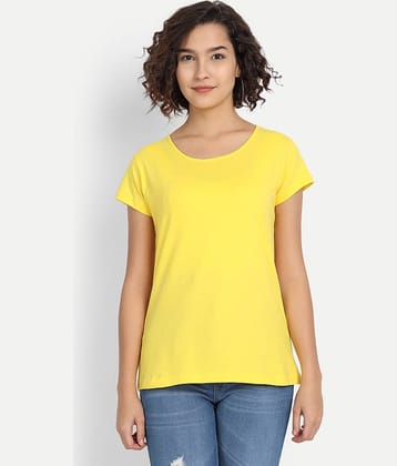 Be Awara Women Cotton Solid Regular Fit Round Neck T-Shirt ( Yellow )