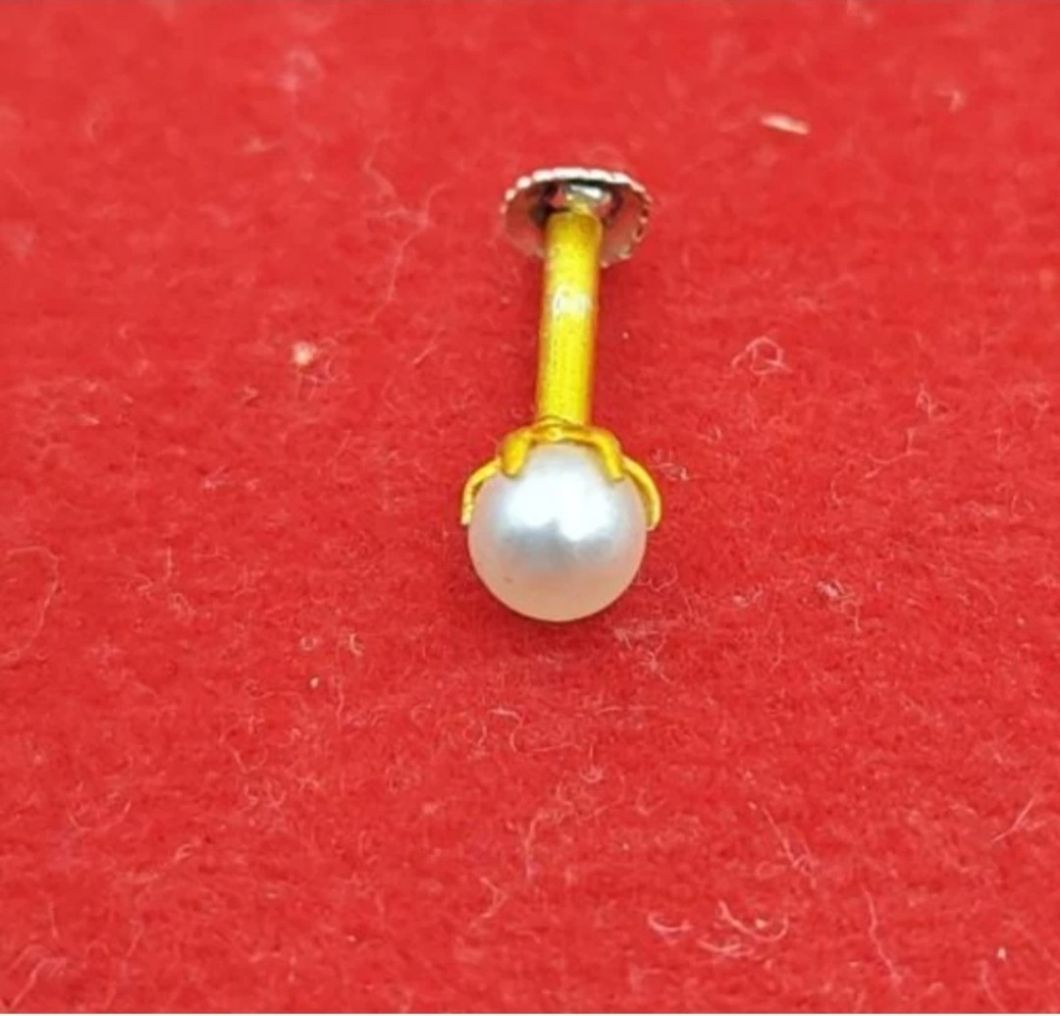 Beautiful Gold Plated Nose Pin Pearl White Wedding Nose Ring Fashion Gift Jewellry Pack of 1