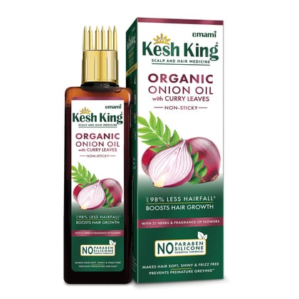 Kesh King Organic Onion Oil With Curry Leaves Reduces Hair Fall Upto 98% and Boosts Hair Growth | Non-Sticky Formula | Fragrance of Flowers | Goodness of Onion, Curry Leaves, Amla & Bhringraj - 100ml