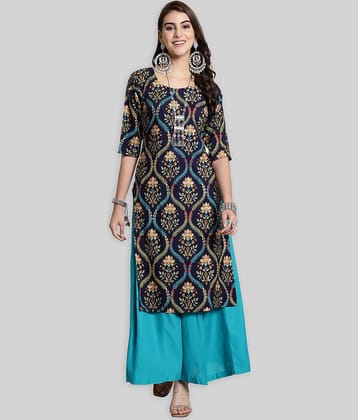 7Threads Crepe Printed Straight Women's Kurti - Black ( Pack of 1 )