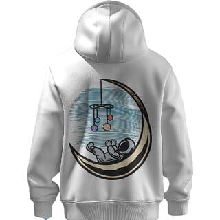 BULL CLOTHING Astronaut Baby Moon Graphic White Hoodie  60 Cotton 40 Poly  280 GSM  Unisex Casual Sweatshirt (L)