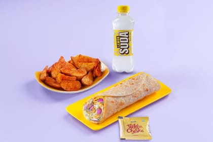 Double Egg Chatpata Roll + Wedges + Lemon Soda Double Egg Chatpata Roll + Wedges + Lemon Soda