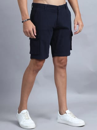 Men Cotton Regular Fit Cargo Shorts, NAVY BLUE-Navy / 38
