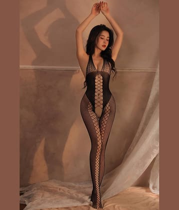 FIHA Womens Fishnet Bodystocking Crotchless Bodysuit Tights Soft Nightwear Lingerie