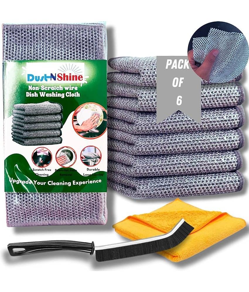 dust n shine Silver Stainless Steel 6Ps Steal cloth+1Ps black brush+1Ps Soft cloth ( Set of 6 )