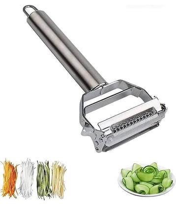 THRIFTKART -2 in 1 Stainless Steel Julienne Vegetable Peeler Multi-Functional Fruit & Veggie Shredder Slicer and Grater for Potatoes, Carrots, Cucumbers (Silver, 18 x 8.2 x 2.4 cm)