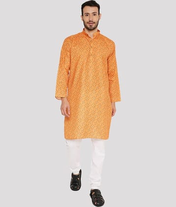 Maharaja - Orange Linen Regular Fit Men's Kurta Pyjama Set ( Pack of 1 )