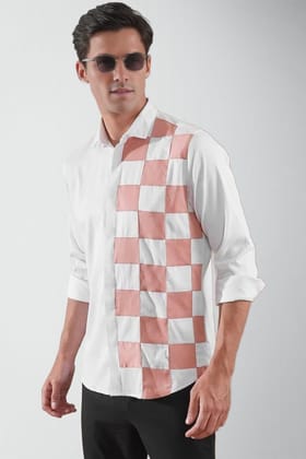 Colourblocked Smart Casual White Shirt-WHITE / S