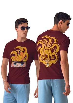 Naruto With Kurama Half Sleeve T-Shirt-Maroon / S