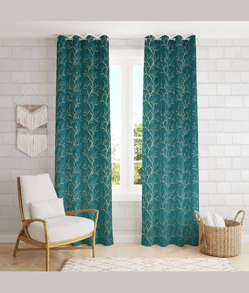 BELLA TRUE Textured Room Darkening Eyelet Curtain 5 ft ( Pack of 2 ) - Gold
