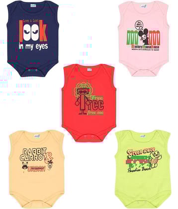 Dongli Pack of 5 Unisex for Baby 100% Cotton Bodysuit ( Multi Color )