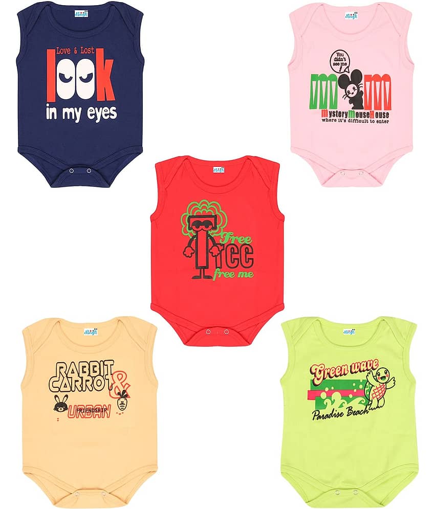 Dongli Pack of 5 Unisex for Baby 100% Cotton Bodysuit ( Multi Color )