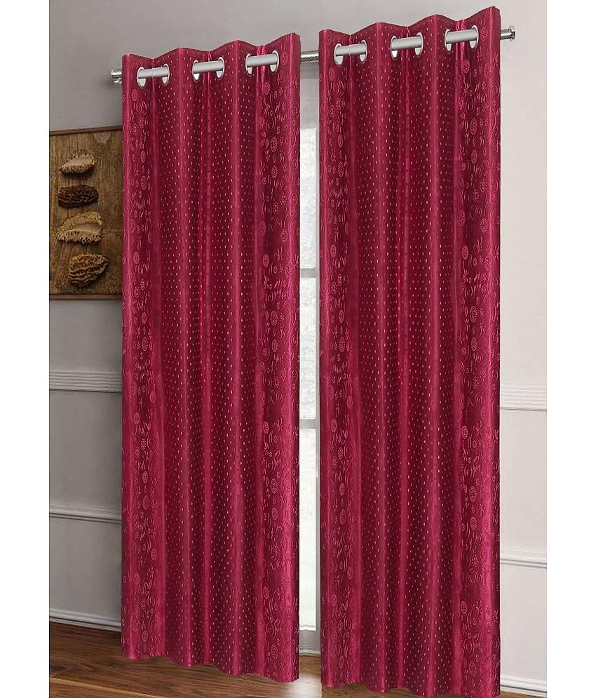 Home Candy Set of 2 Long Door Semi-Transparent Eyelet Polyester Maroon Curtains ( 274 x 120 cm )