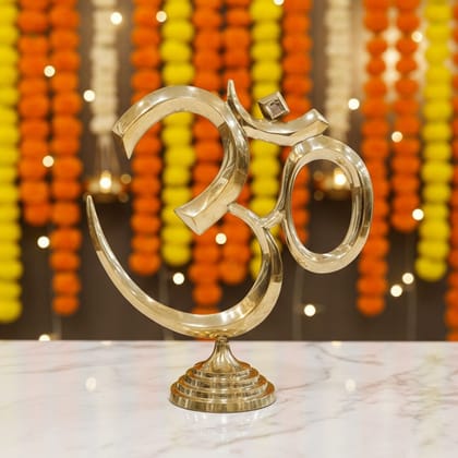 Brass Om Symbol Showpiece | Premium Spiritual Decor, Height : 17.5 Inch (FMAS785 L)