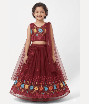 DS DRESSES Georgette Lehenga Choli Set For Girls ( Pack of 1 , Maroon )