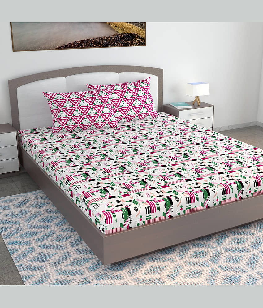DIVINE CASA Poly Cotton 1 Double King Bedsheet with 2 Pillow Covers ( Pink )