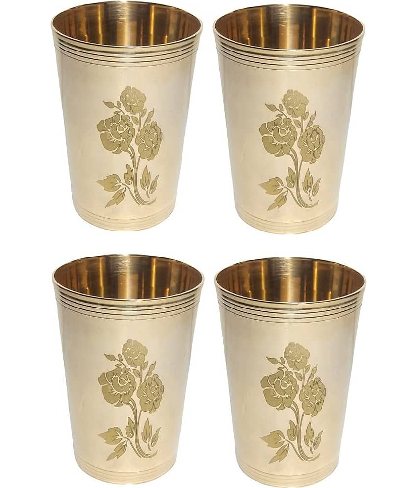 A & H ENTERPRISES Daily Use Brass Glasses Set 250 ml ( Pack of 4 )