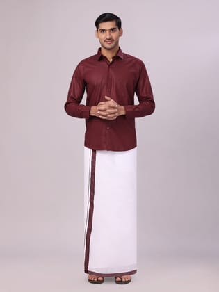 Men's Maroon Shirt with Matching Border Flexi Dhoti Combo Casper Flexi-36 / F/S / Maroon