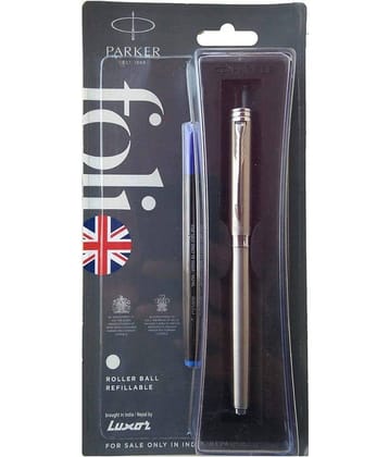 Parker Folio Stainless Steel Ct Rb Roller Ball Pen (Blue)