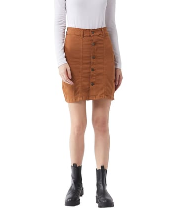 Miss Chase Denim Straight Skirt - Orange Single