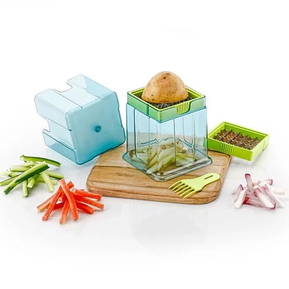 Alunari 2-in-1 Potato Chipper & Slicer, French Fries Maker with Two s for Finger Chips, Plastic Kitchen Accessory, Vegetable & Fruit Cutter (1 Pc)