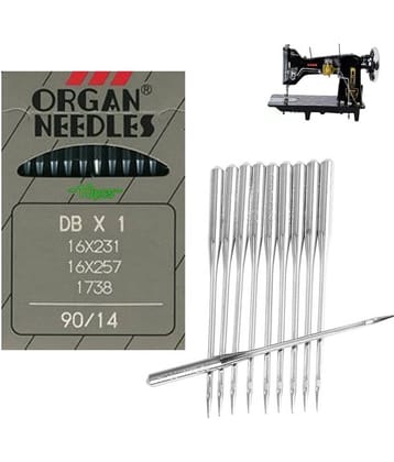 ORGAN Stainless Steel Needles/Size DBX1 90/14, Works with All Automatic Machines (Usha/Singer/Brother/Rajesh) 10 Needles/Home use Sewing Machine Needle (Pack of 1 Set- 10 Needles)
