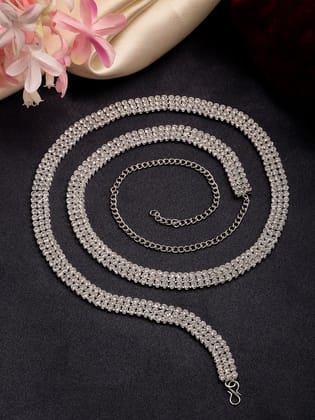 NVR Women's Silver-Plated AD-Studded 3 Layered Kamarbandh Waist Chain-Onesize / Silver / Brass
