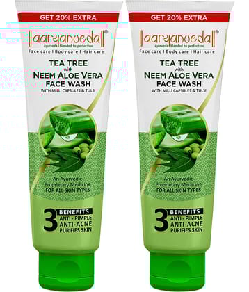 Aaryanveda Tea Tree Face Wash with Neem & Aloe Vera , Anti-Acne, Oil Control, 120 ml (Pack of 1)