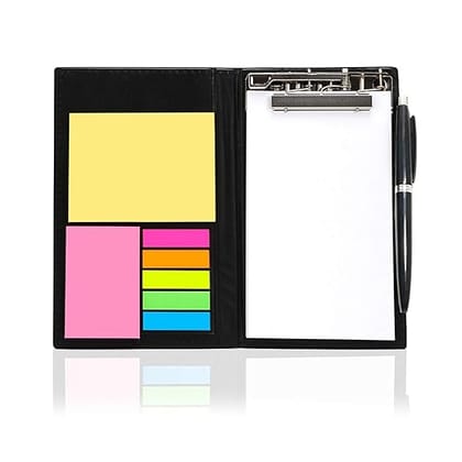 Rudra Memo Note Pad/Memo Note Book with Sticky Notes & Clip Holder in Diary Style A5 Memo Pad Plain 50 Pages (Black)
