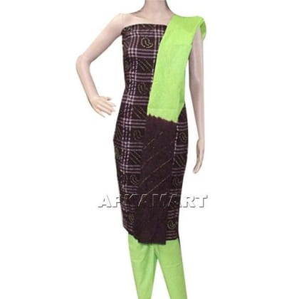Brown and Green Tie and Dye Dress Material