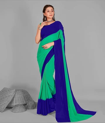 ANAND SAREES Georgette Dyed Saree With Unstitched Blouse Piece ( Green )