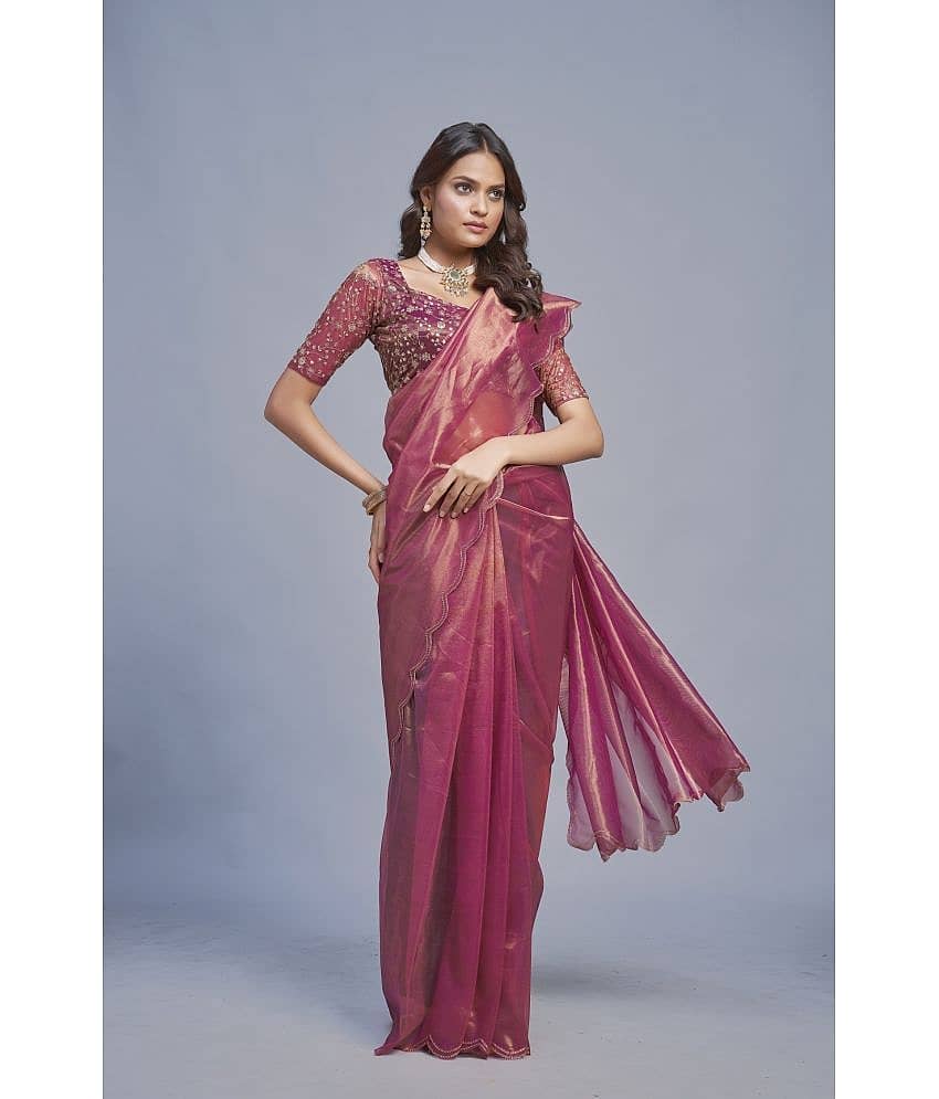 Apnisha Organza Solid Saree With Unstitched Blouse Piece ( Wine )