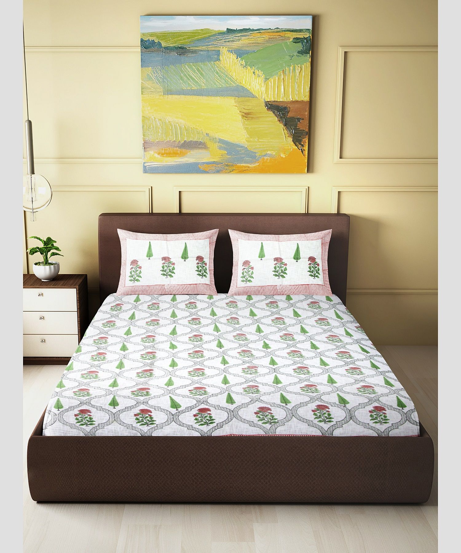 Cotton Jute Bedsheet White & Pink Line 93×108
