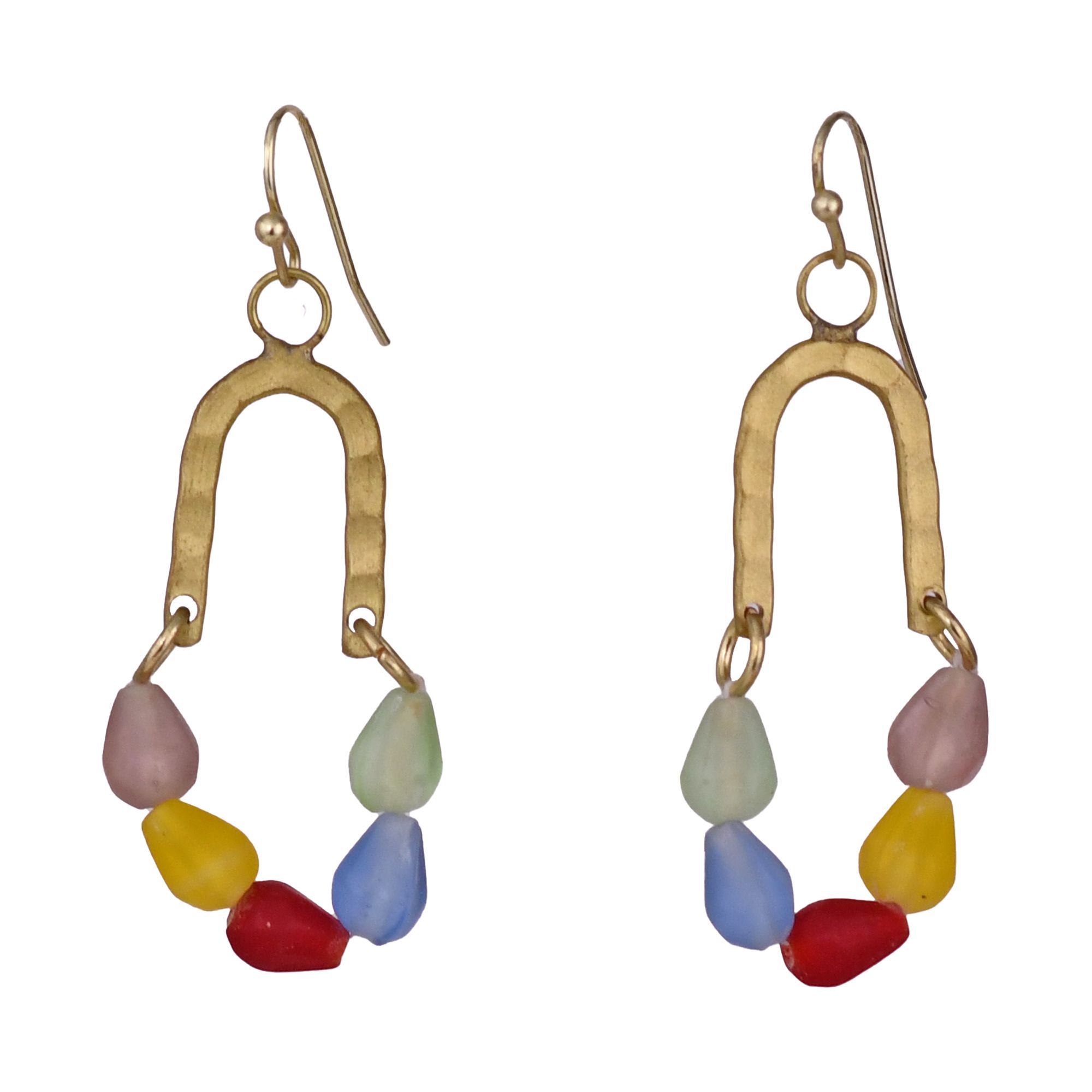 Handcrafted Brass Earring with Colourful Glass Beads