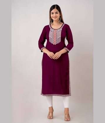 Kapadia - Wine Rayon Women's Straight Kurti ( Pack of 1 )