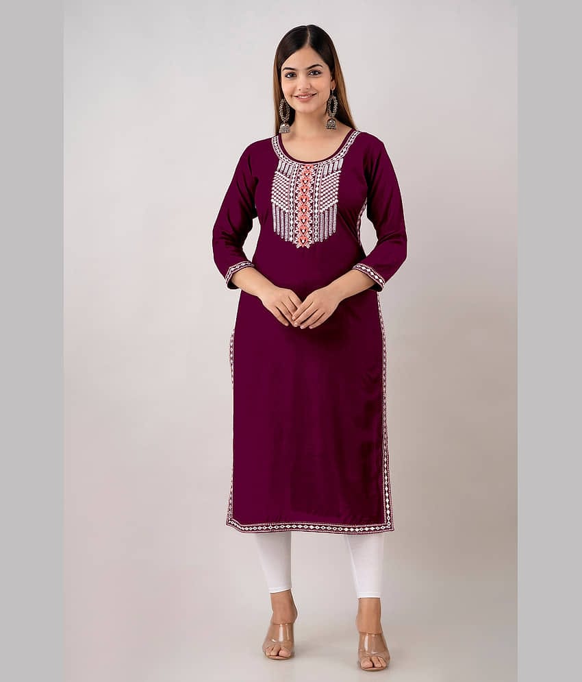 Kapadia - Wine Rayon Women's Straight Kurti ( Pack of 1 )
