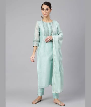 Janasya - Blue Straight Chanderi Women's Stitched Salwar Suit ( Pack of 1 )