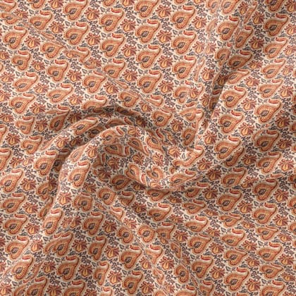 Beautiful Birch Leaves With Golden Flower Digital Printed Fabric - Rayon