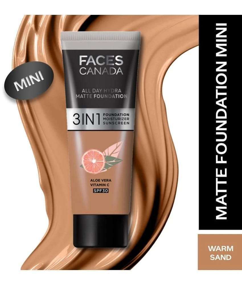 FACES CANADA Hydra Matte Foundation Mini 3-in-1 Foundation + Moisturizer + SPF 30 | Warm Sand, 15ml