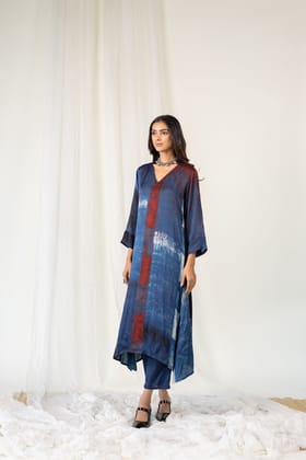 Navy Crimson Streak Kurta-S