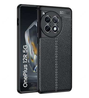 Vegan Leather Rugged Flexible TPU Series Shockproof Armor Back Cover for OnePlus 12R 5G, 6.78 inch, Black