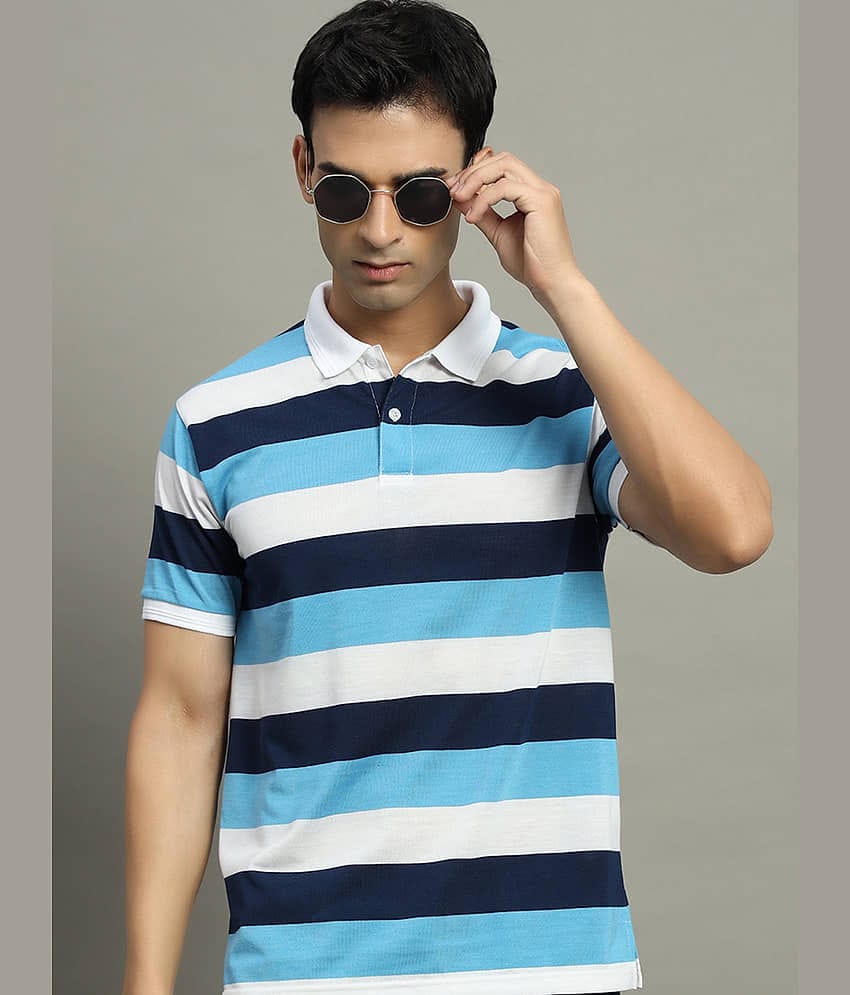GET GOLF Pack of 1 Cotton Blend Regular Fit Striped Half Sleeves Men's Polo T Shirt ( Aqua )