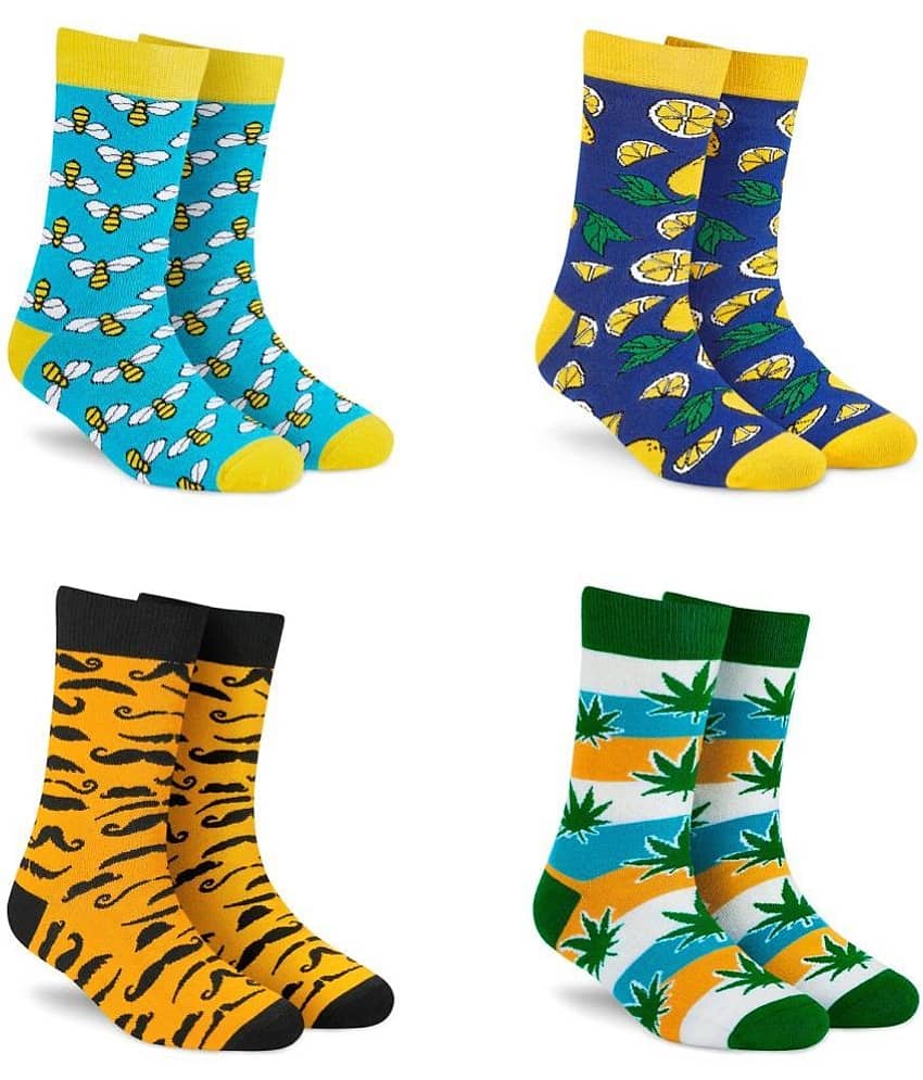 Dynamocks Cotton Men's Printed Multicolor Full Length Socks ( Pack of 4 )