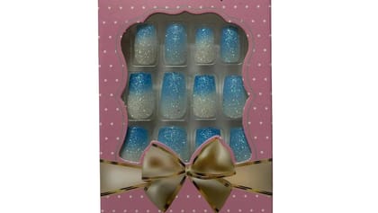Kucai Beauty Press-On Nails, 12 Pieces, Blue Ombre Glitter, Medium Square Full Cover Fake Nails, Shimmer Design, Reusable Stick-On Nail Tips for Women and Girls (Navy Blue)
