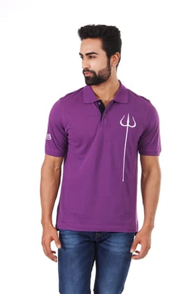 Vimanika Comics Shiva Polo Trishul Mytho Apparels Graphic Print Men Round Neck Purple T-Shirt Pack of 1 Pcs